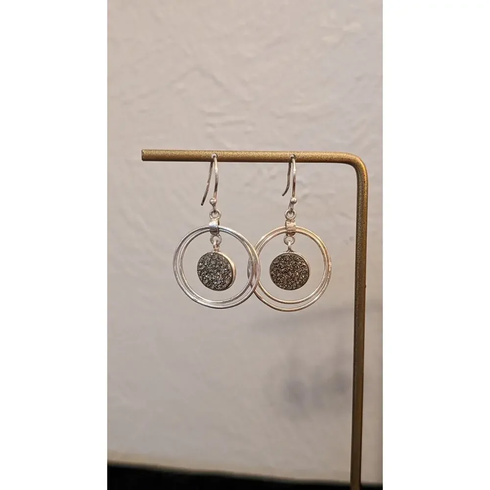 Sparkling Silver Double Circle Earrings - Picture 7 of 7